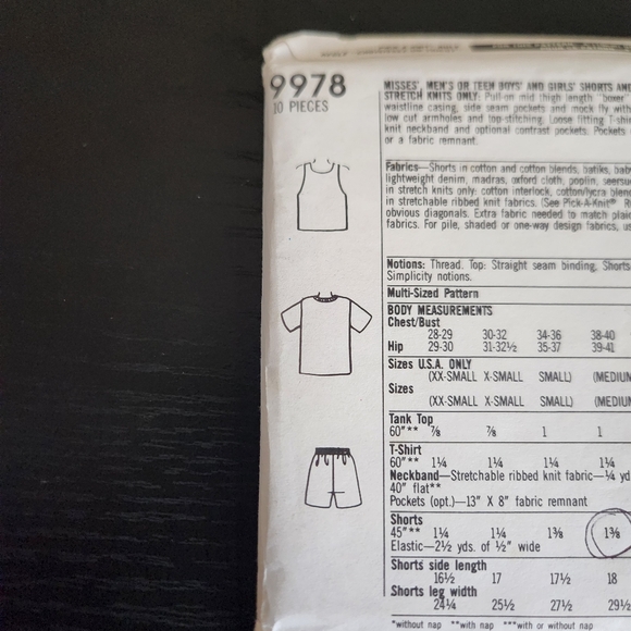 Simplicity 9978 Shorts Tops Sewing Patterns Size MD-XL - Picture 3 of 5
